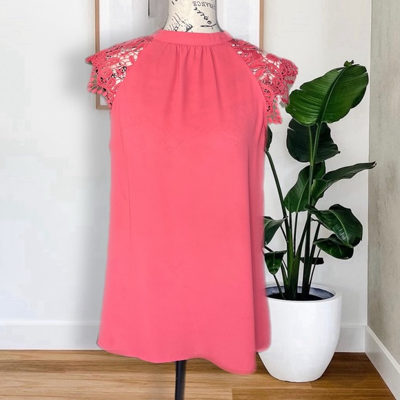 Coral Colored Express Blouse with Lace Cap Sleeves, Cut Out Back, Small, NWOT - Picture 1 of 7